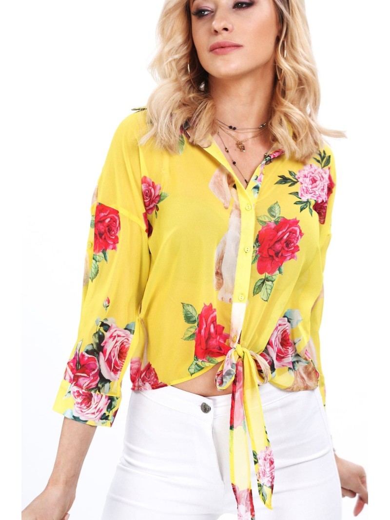 Yellow summer shirt with flowers MP26186 - Online store - Boutique